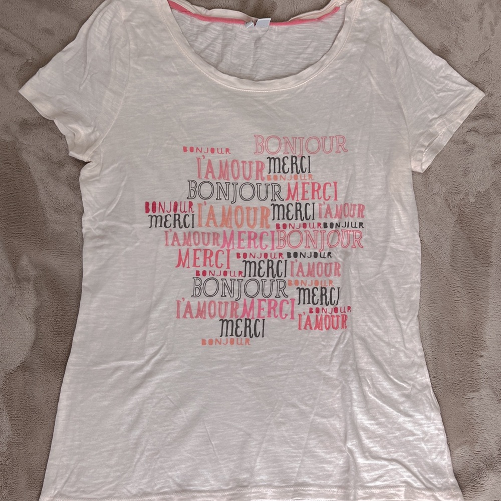 Elle Bonjour & Merci Fitted Light Pink Short Sleeve Tee